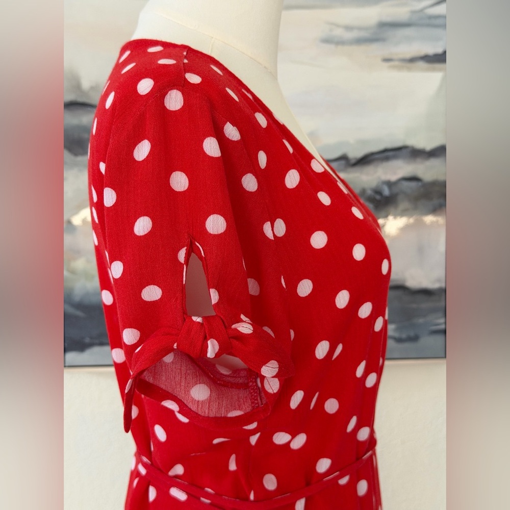 Divided H&M Red Asymmetrical Polka Dot Wrap Dress - Picture 6 of 16